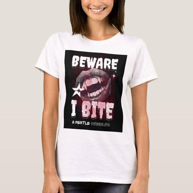 Goth Vampire T-Shirt BEWARE I BITE | Spooky Fangs  (Front)