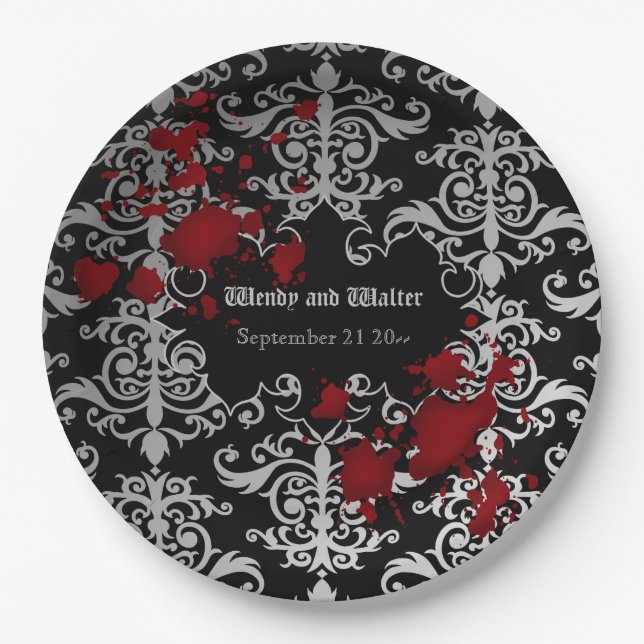 Goth vampire themed wedding paper plate (Front)