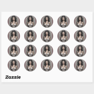 Goth Vampiress in Window Frame Classic Round Sticker
