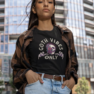 Goth Vibes Only Skull with Flowers T-Shirt