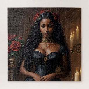 Goth Victorian Black Woman Jigsaw Puzzle