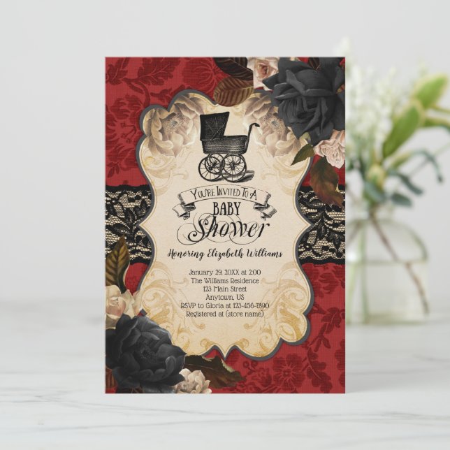 Goth Victorian Red Baby Shower Invitation (Standing Front)