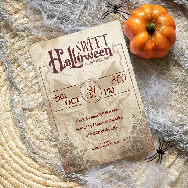 Goth vintage brown adult sweet halloween party invitation (Creator Uploaded)