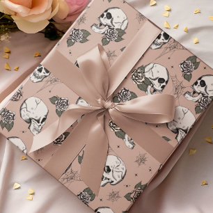 Goth Vintage Rose Skull and Flowers Halloween Wrapping Paper