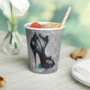 Goth Vogue Grunge   Teal Splash Stiletto High Heel Paper Cups