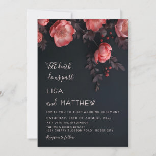 Goth Wedding 3D Roses Casual Wedding Invitation