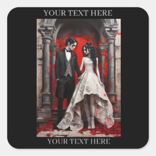 Goth Wedding Couple Leaving the Church Square Sticker