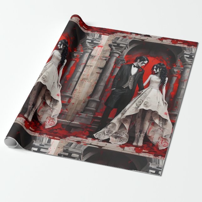 Goth Wedding Couple  Wrapping Paper (Unrolled)