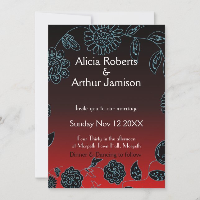 Goth wedding Gothic Red Black Grunge Halloween Invitation (Front)