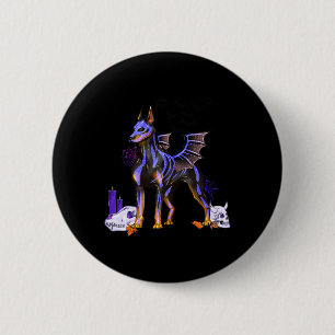Goth Winged Doberman Dog Skulls Bat And Candles Ha 6 Cm Round Badge