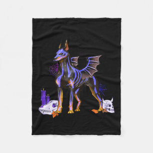 Goth Winged Doberman Dog Skulls Bat And Candles Ha Fleece Blanket
