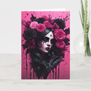 Goth Woman Pink and Black Valentine Card