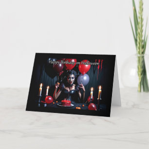 Goth Zombie with Cake - Halloween Birthday Holiday Card