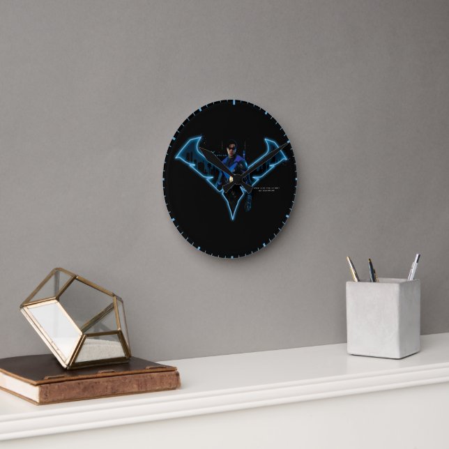 Gotham Knights Nightwing in Logo Round Clock (Office)
