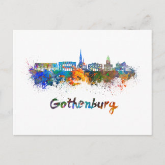 Gothenburg skyline in watercolor postcard