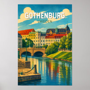 Gothenburg Sweden Illustration Travel Art Vintage Poster