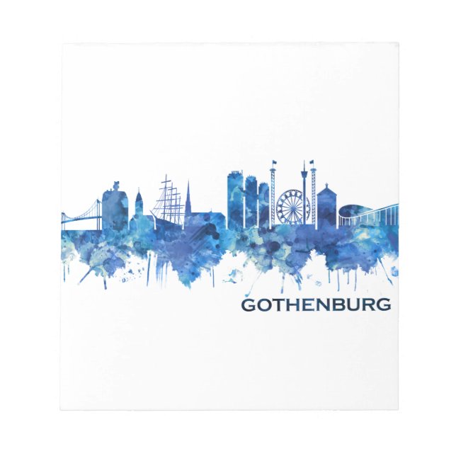 Gothenburg Sweden Skyline Blue Notepad (Front)