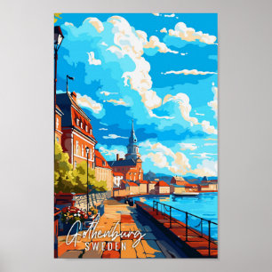 Gothenburg Sweden vintage travel illustration Poster