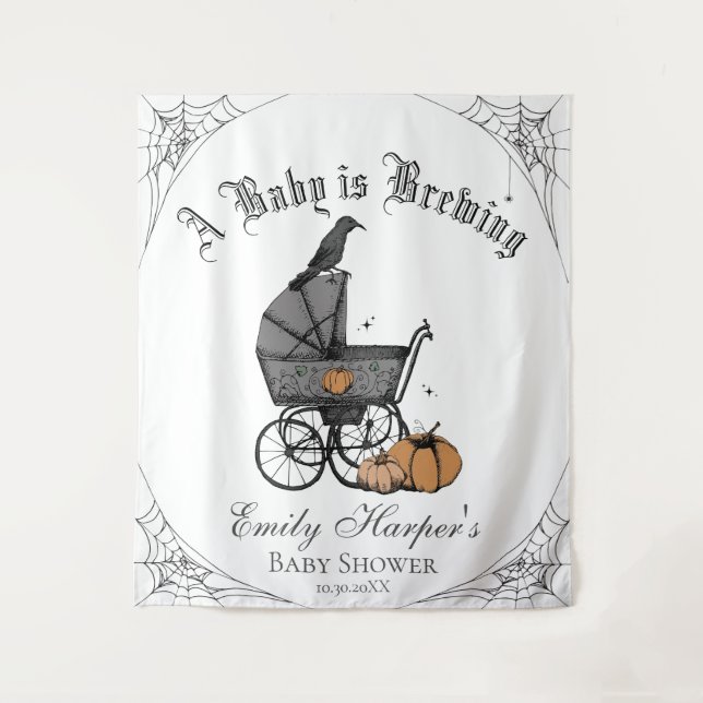 Gothic A Baby is Brewing Baby Shower Backdrop Tapestry (Front)