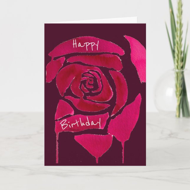Gothic abstract rose watercolor birthday card (Front)