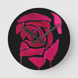 Gothic abstract rose watercolor origianal art round clock