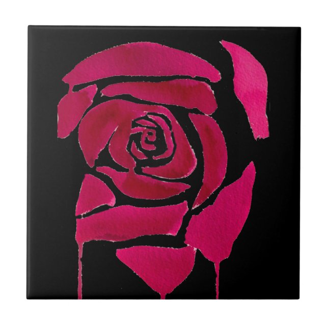 Gothic abstract rose watercolor origianal art tile (Front)