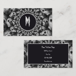 Gothic Abstract Skulls Black And White Monogram  Business Card