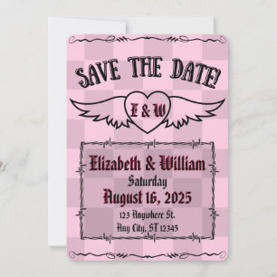 Gothic Alternative Chequered Tattoo Heart Save The Date