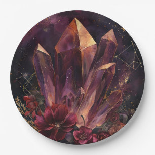Gothic Amethyst Floral Galaxy Pattern Paper Plate