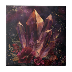 Gothic Amethyst Floral Galaxy Pattern Tile