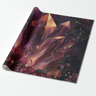 Gothic Amethyst Floral Galaxy Pattern Wrapping Paper