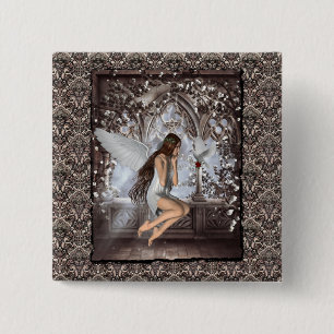 Gothic Angel and Her Dove 15 Cm Square Badge