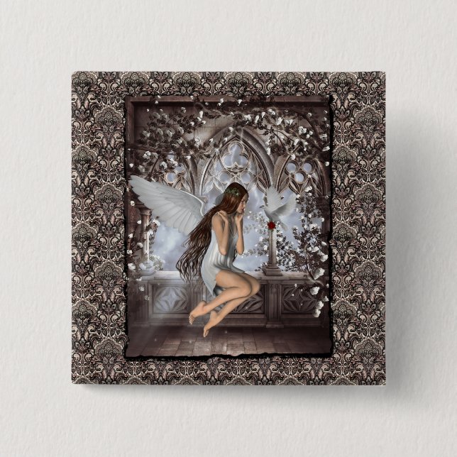 Gothic Angel and Her Dove 15 Cm Square Badge (Front)
