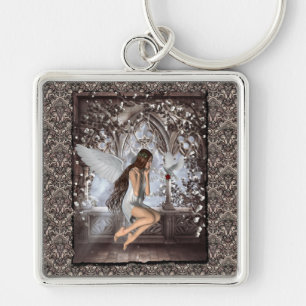 Gothic Angel and Her Dove Key Ring