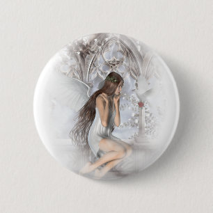 Gothic Angel and Her Dove Vignette 6 Cm Round Badge