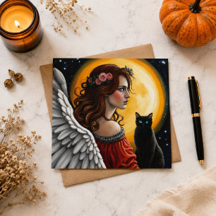 Gothic Angel Black Cat Full Moon Celestial Postcard