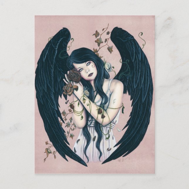 Gothic Angel Decay Wither Flowers Pink Postcard (Front)