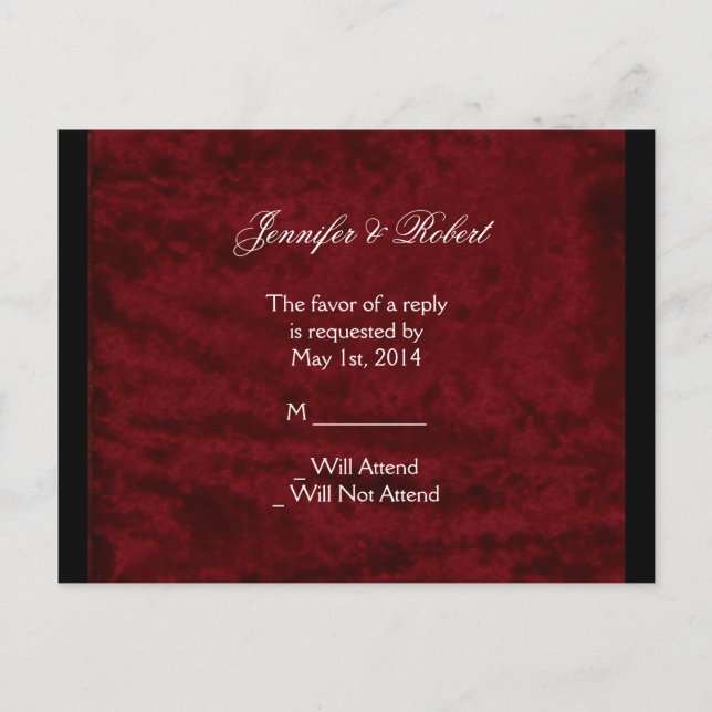Gothic angel on Red Velvet Wedding RSVP Postcard (Front)