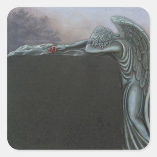 Gothic Angel Tombstone in Cemetery Halloween Square Sticker