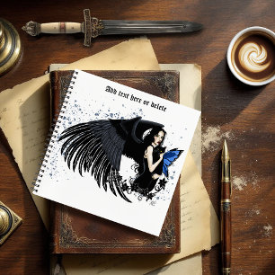 Gothic Angel Wings Black Cat Blue Fairy Notebook