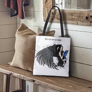 Gothic Angel Wings Black Cat Blue Fairy Tote Bag