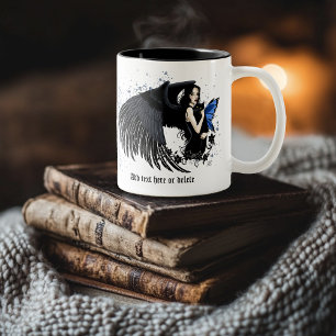 Gothic Angel Wings Black Cat Blue Fairy Two-Tone Coffee Mug