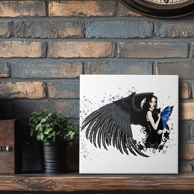 Gothic Angel Wings Black Cat Tile (Creator Uploaded)