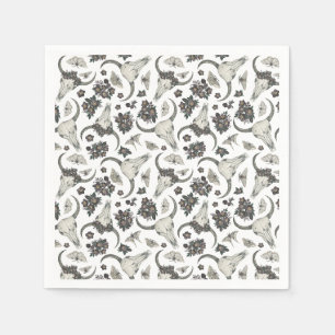 Gothic Animal Skull With Flowers Pattern Napkin