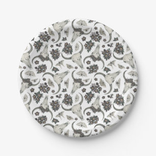 Gothic Animal Skull With Flowers Pattern Paper Plate