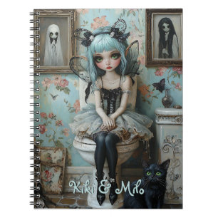 Gothic Anime Fairy & Cat in Bathroom Personalised Notebook