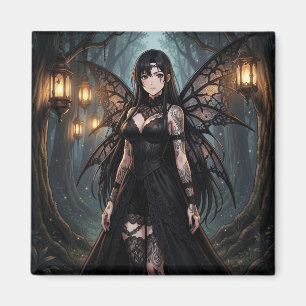 Gothic Anime Fairy Girl in Enchanted Forest Magnet