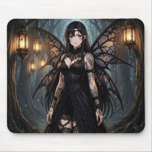 Gothic Anime Fairy Girl in Enchanted Forest Mouse Mat