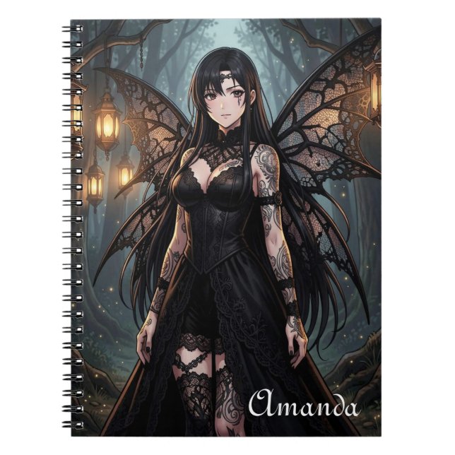 Gothic Anime Fairy Girl in Enchanted Forest Notebook (Front)