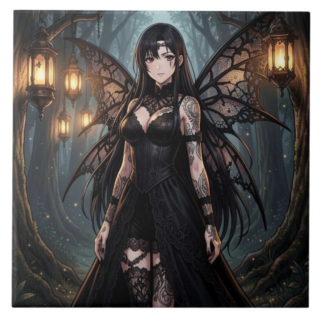 Gothic Anime Fairy Girl in Enchanted Forest Tile (Front)